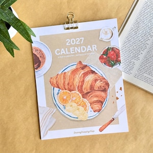 2027 Breakfast Wall Calendar, Watercolor Cafe and Coffee Art, Cozy Kitchen Decor