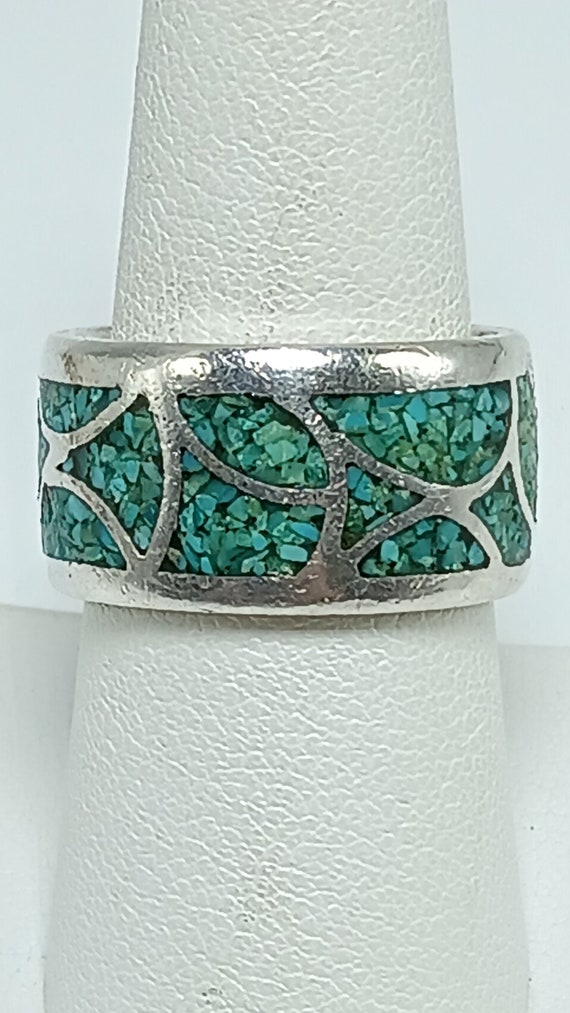 Vintage Wide & Heavy Sterling Silver Turquoise Ch… - image 3