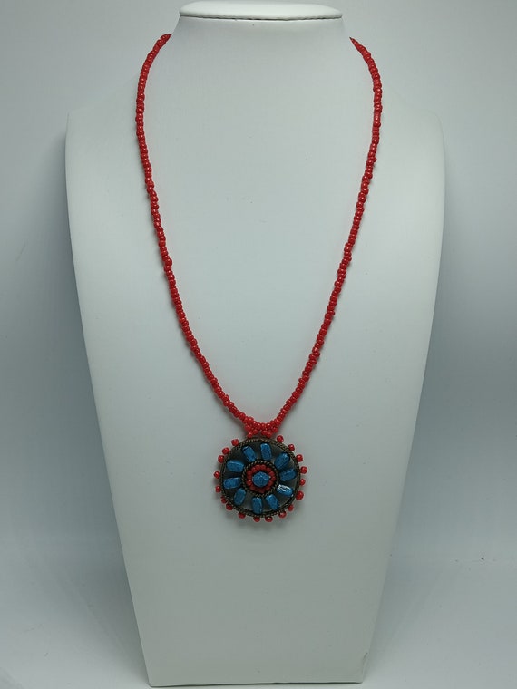 Southwestern Indian Style Red Glass Seed Bead Nec… - image 1