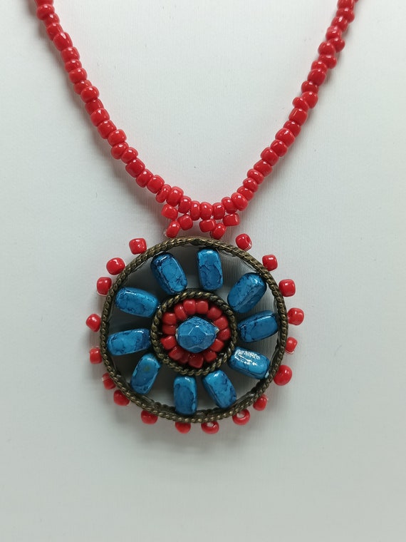 Southwestern Indian Style Red Glass Seed Bead Nec… - image 2