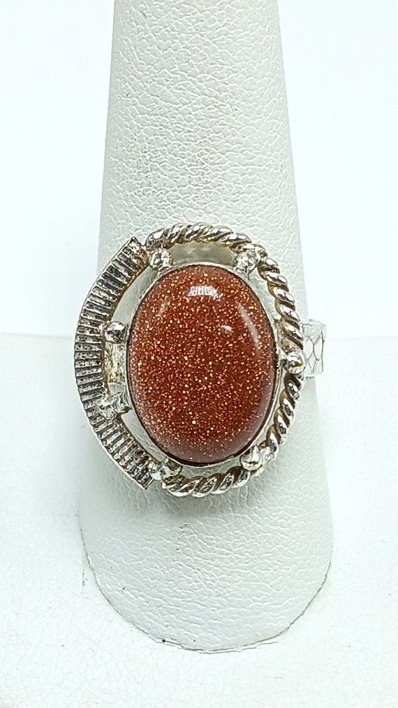 Unique Sterling Silver Ring with Goldstone and Dec
