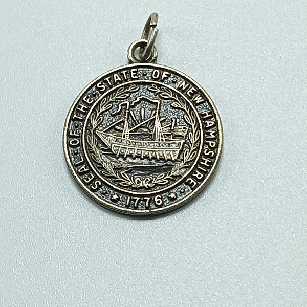 Vintage Sterling Silver Charm or Pendant of "The Seal of the State of New Hampshire" NH Live Free or Die
