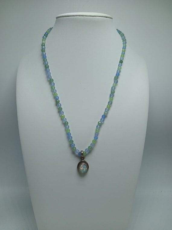 Vintage Ethiopian Opal Necklace with Sterling and… - image 1