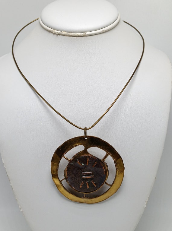 Vintage 1970's Artisan Mixed Medals Wire Necklace 