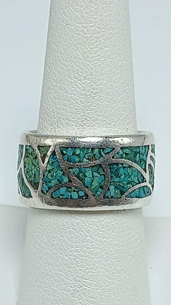 Vintage Wide & Heavy Sterling Silver Turquoise Ch… - image 4
