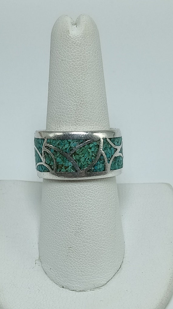 Vintage Wide & Heavy Sterling Silver Turquoise Ch… - image 1
