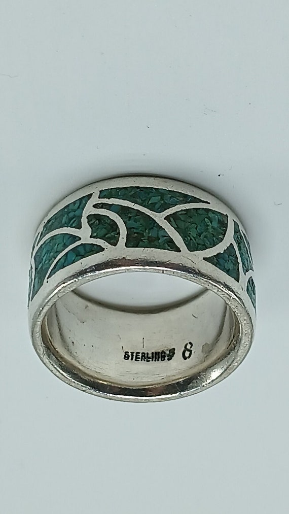 Vintage Wide & Heavy Sterling Silver Turquoise Ch… - image 5