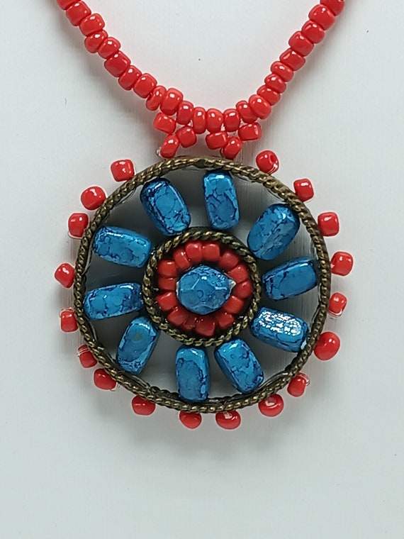 Southwestern Indian Style Red Glass Seed Bead Nec… - image 5