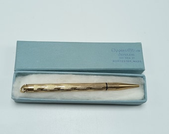 Antique AXT 1/30 10k Gold Filled Mechanical Chantelain Pencil with Engraved Pattern and Original Gift Box