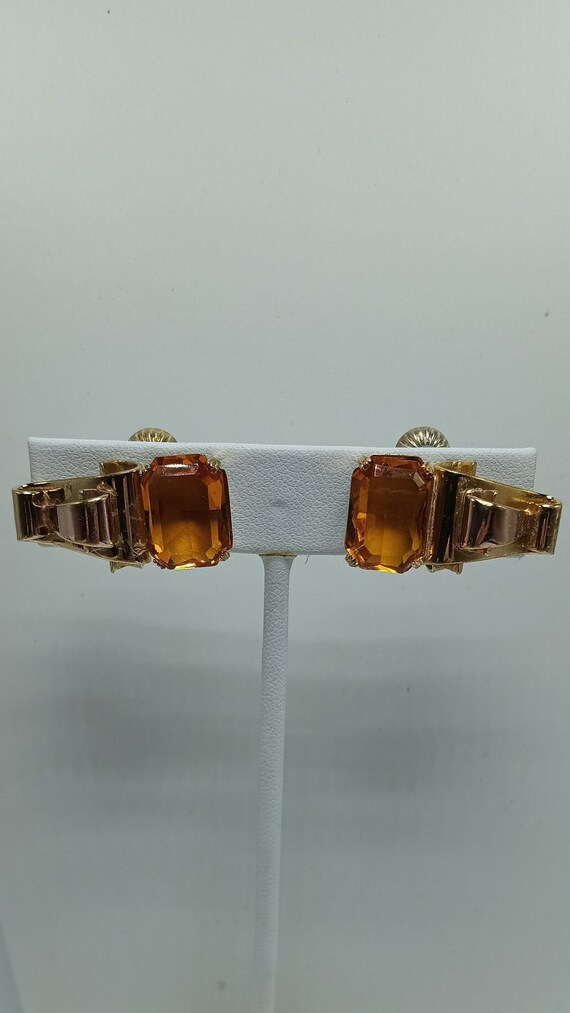 Antique Signed Coro Art Deco Citrine Earrings