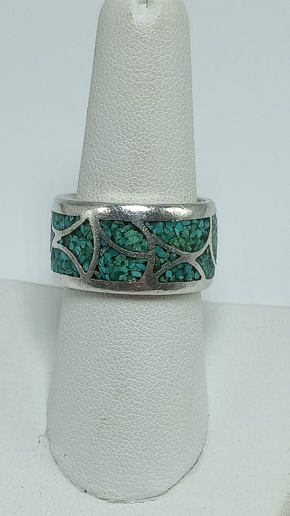 Vintage Wide & Heavy Sterling Silver Turquoise Ch… - image 2