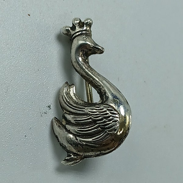 Vintage Small Lang Sterling Silver Crowned Swan Pin or Brooch