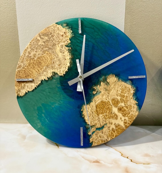 Handmade Mallee Burl and Resin Clock/ Handcrafted Wall Clock 27cm [In Stock]