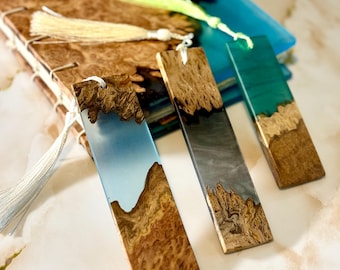 Handcrafted Wood and Resin Bookmark with Tassel Handmade Mallee Burl and Epoxy Resin Gift for Book Lovers [In Stock]
