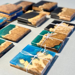 Handcrafted Resin Wood Coaster Handmade Australian Mallee Burl Timber and Epoxy Resin Coaster Set of 2