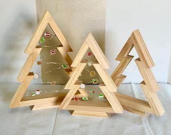 Handcrafted Wooden Christmas Tree /with Handmade Xmas Resin on String Lights [Made to Order]