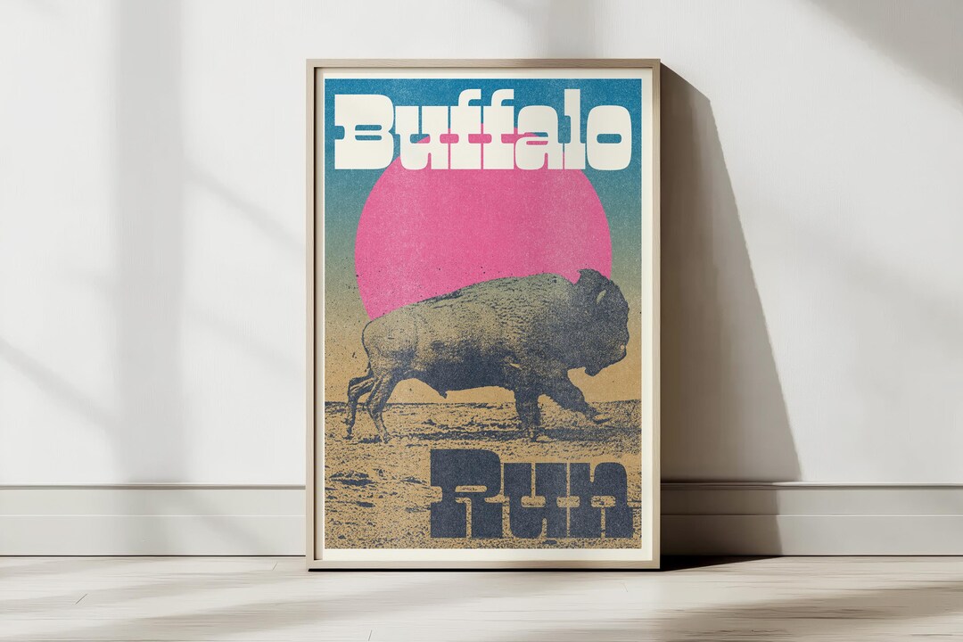 Buffalo Run Poster Artprint Western Cowboy Country - Etsy