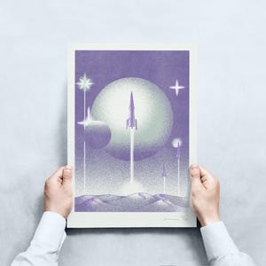 Impressão em quadrinhos vintage de ficção científica espacial risografia arte impressão