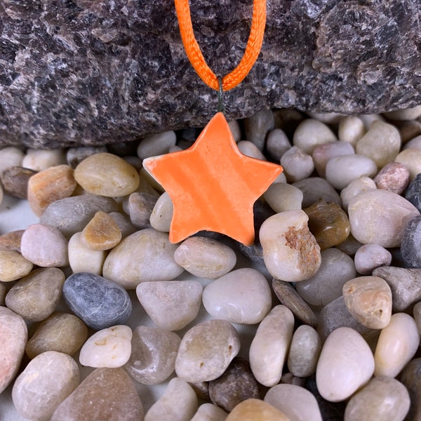 Orange Star Ceramic Pendant Necklace - Great gift for girls, mom, friend, coworker, and more