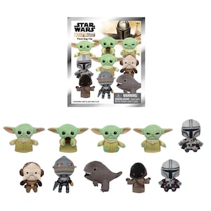 May include: A set of 9 Star Wars Mandalorian Plush Bag Clips featuring characters like The Mandalorian, Grogu, and a Mythosaur. The characters are all in a chibi style and are made of soft plush.
