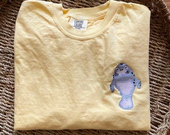 Manatee Embroidered Comfort Colors T-shirt: Sea Cow Lover Gift