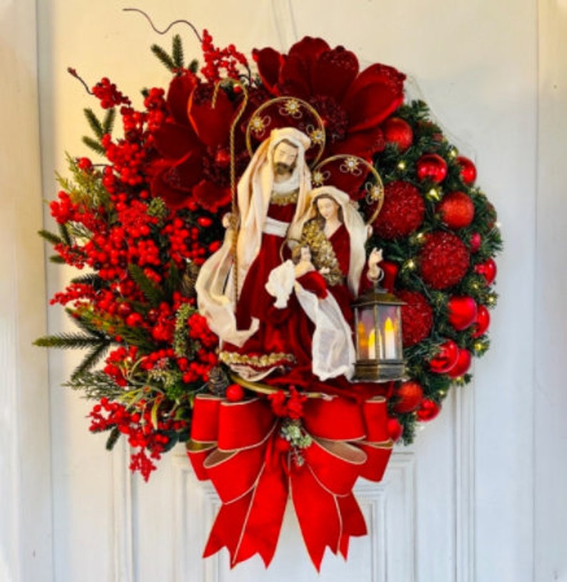 2022 Sacred Christmas Wreath With Lights Artificial Hanging | Etsy