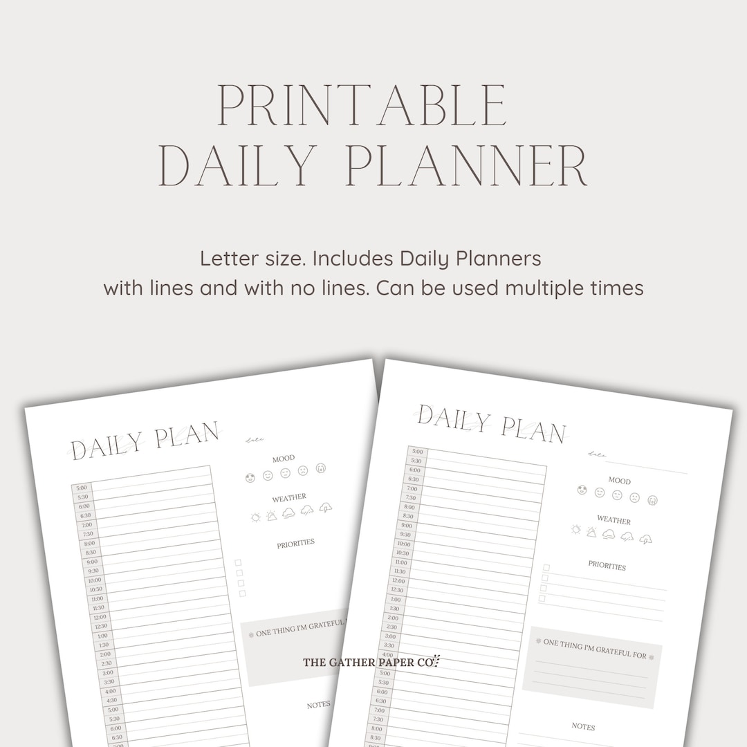 Minimalist Daily Planner Planner Inserts Printable Planner With Lines