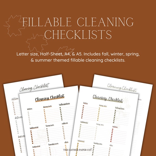 Fall, Winter, Spring, & Summer Printable Cleaning Checklist | Fillable Home Cleaning List Room-By-Room | Digital Download