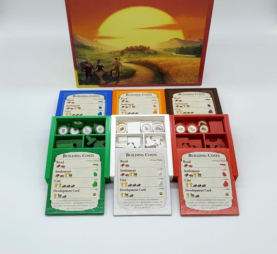 Catan Set of 6 Player Trays - Base + Seafarers + Cities and Knights (Use Your Player Aid as a Lid)