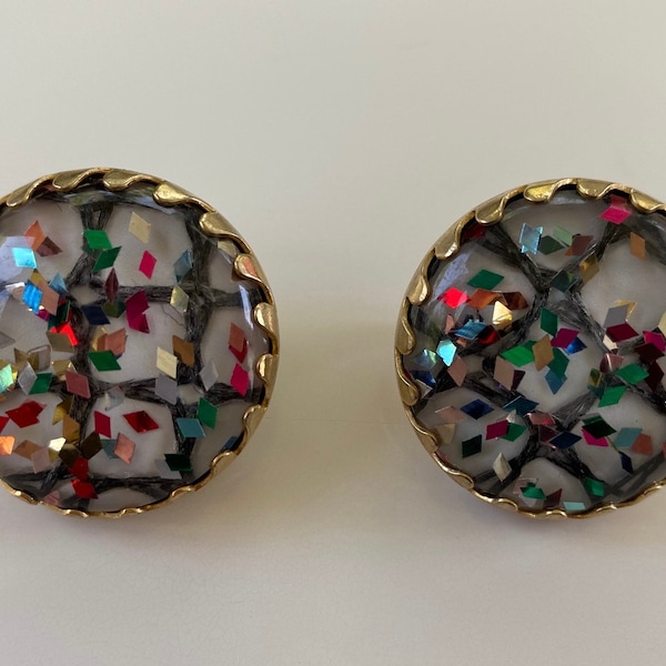 Vintage 1950's Sarah Coventry Confetti Lucite Clip-on Earrings