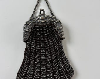 Bostonia German Silver Chatelaine Purse Glass Beads
