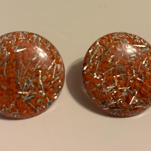 Vintage Lucite Confetti Clip Earrings Coral Color