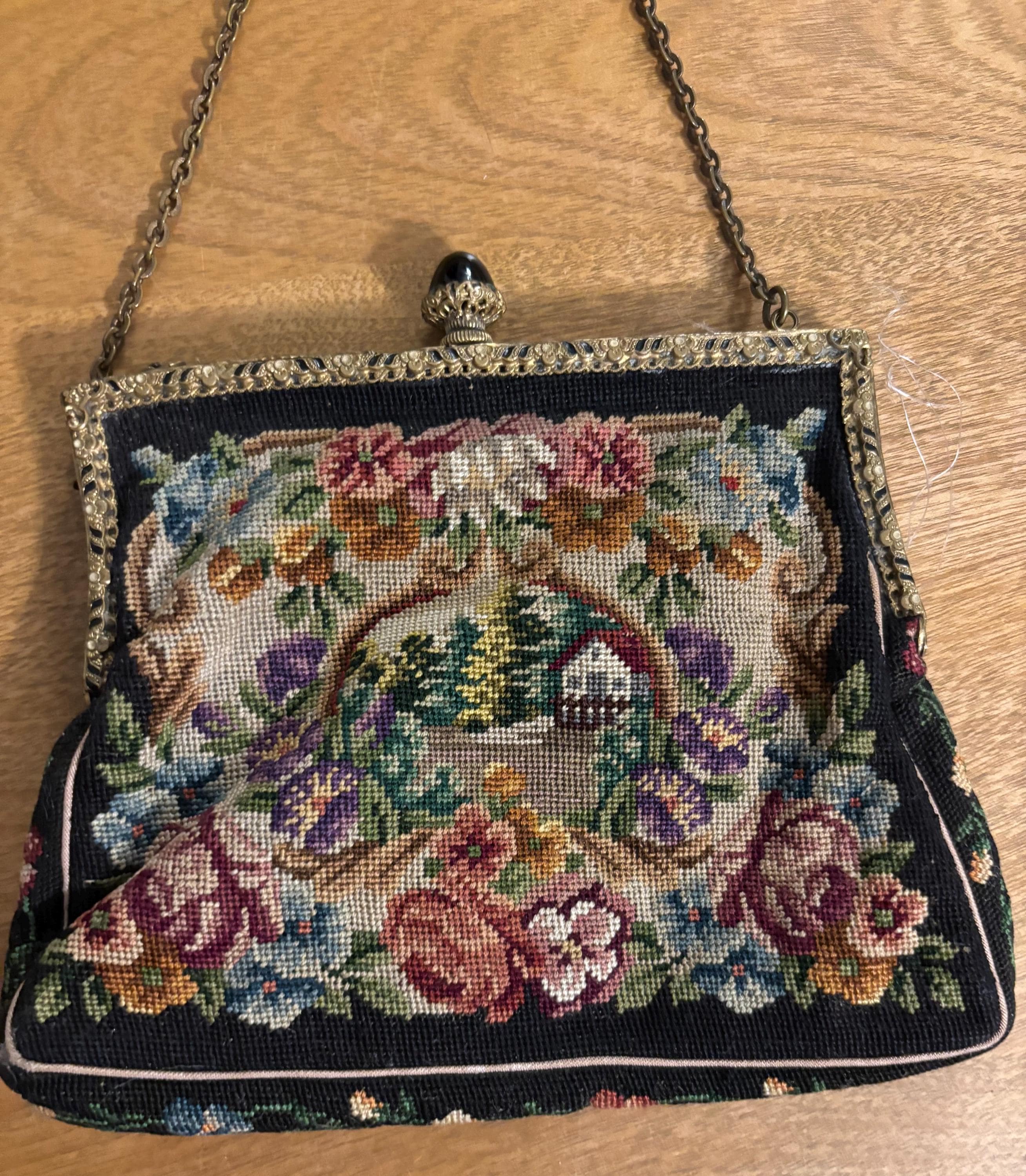 VTG NEEDLEPOINT DOUBLE SIDED  PURSE BAG HOUSE TREES Lak Needlepoint House Purse - Etsy main image 3