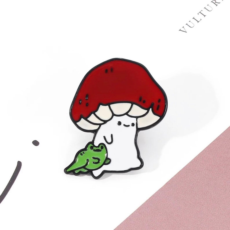 Cartoon Mushroom and Frog Enamel Pin Cute Mushroom and Frog Etsy