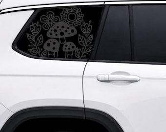 Mushroom Garden Quarter Window Decal | Cottagecore Car Window Sticker | Witchy Botanical Rear Side Window Vinyl | Forest Fairy Car Accessory