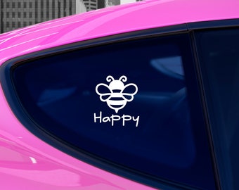 Bee Happy Vinyl Car Decal | Bee Sticker | Be Happy Car Sticker | Bumble Bee Decal | Car Window Sticker | Bee Window Sticker | Car Stickers