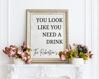 Wedding Bar Sign Decal, Custom Wedding Mirror Decal, Drink Signage, Reception Decal, Custom Vinyl Decal, Wedding Decal