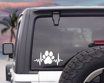 Pet Paw Heartbeat Vinyl Decal | Dog/Cat Heart Sticker | Cat Paw Decal | Car Window Sticker | Hydroflask Sticker | Multiple Sizes & Colours