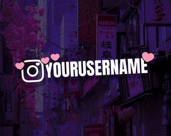Custom Instagram Handle Decal, Heart Username Sticker, Social Media Decal - Set of 2 Decals