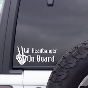 Lil' Headbanger on Board Decal - Lil' Rocker Decal, Funny Car Sticker, Rock and Metal Baby Sign, Metalhead Parents, Punk Baby, Goth Baby