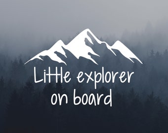 Baby On Board Decal | Little Explorer On Board Decal | Explore Decal | Mountain Range Sticker  | Car Vinyl Decal | Multiple Sizes & Colours