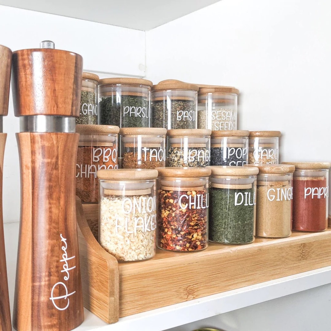 Spice Rack With Custom Labels Custom Spice Labels & Pantry Labels | Pantry Organization | Customized ...