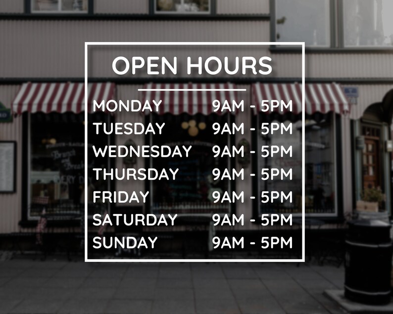 Hour Loop Storefront Store Hours Decal, Business Hours Sticker for Storefront, Hours of ...