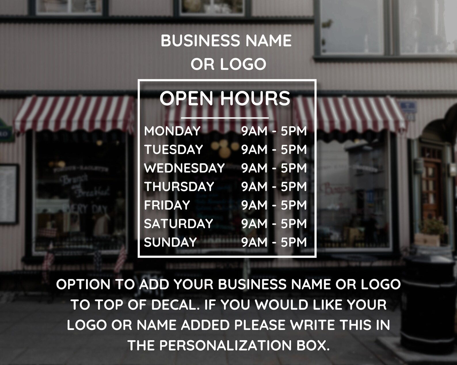 Store Hours Decal, Business Hours Sticker for Storefront, Hours of ...