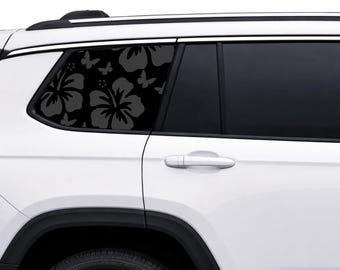 Hibiscus Flower Quarter Window Decal | Full Coverage Car Window Vinyl | Tropical Car Sticker | Rear Side Window Graphic