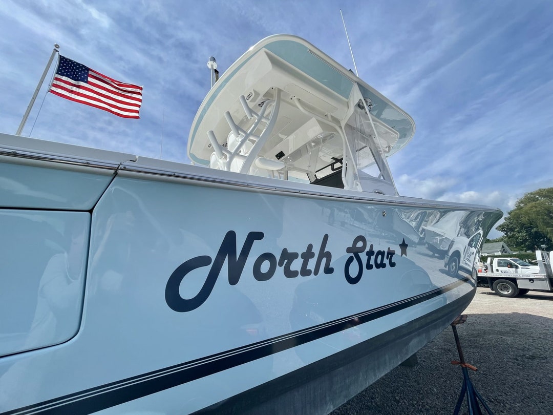 Custom Boat Name Decal - 11x36 Inch Oracal Vinyl, Multiple Font & Color Options