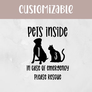 Peut inclure: Silhouette noire et blanche d'un chien et d'un chat avec le texte "pets inside" et "in case of emergency please rescue".