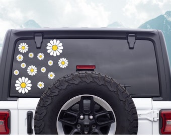 Daisy Decal Set of 14, Flower Decals for Cars, Pack of 14 Daisy Decals, Flower Car Decal, Hippie Flower Stickers. Daisy Waterbottle Stickers