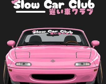 Slow Car Club Windshield Banner | Pink JDM Anime Car Decal, Kawaii Sticker