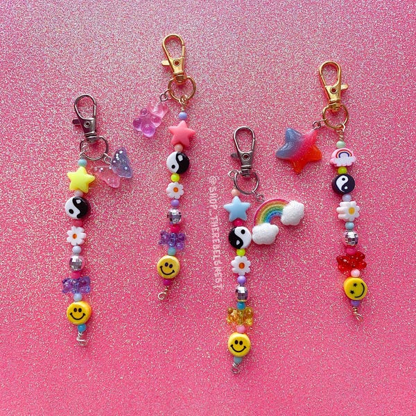 CUSTOM 90s Y2K Nostalgia Keychain with polymer clay or ceramic beads - gift for teens, backpacks, maximalist vibe